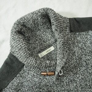Celio Sz L Men's Shawl Collar V-Neck Sweater - Gray Wool Blend